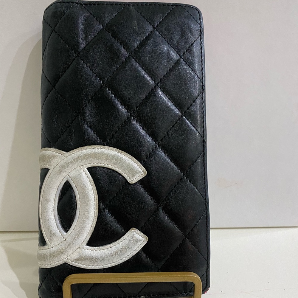 Chanel Cambon long wallet white black